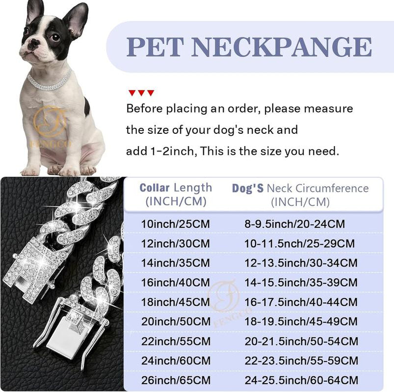 Silver Dog Chain Collar Diamond Cuban Link Dog Collar 13Mm Wide Dog Necklace Metal Cat Chain Pet Crystal Collar Jewelry Accessories for Small Medium Large Dogs Cats(16Inch)