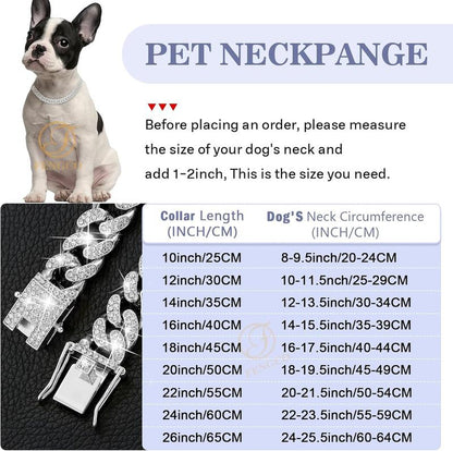 Silver Dog Chain Collar Diamond Cuban Link Dog Collar 13Mm Wide Dog Necklace Metal Cat Chain Pet Crystal Collar Jewelry Accessories for Small Medium Large Dogs Cats(16Inch)