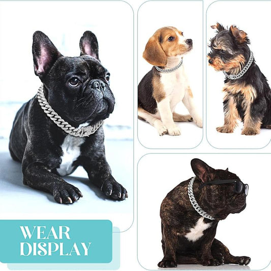 Silver Dog Chain Collar Diamond Cuban Link Dog Collar 13Mm Wide Dog Necklace Metal Cat Chain Pet Crystal Collar Jewelry Accessories for Small Medium Large Dogs Cats(16Inch)